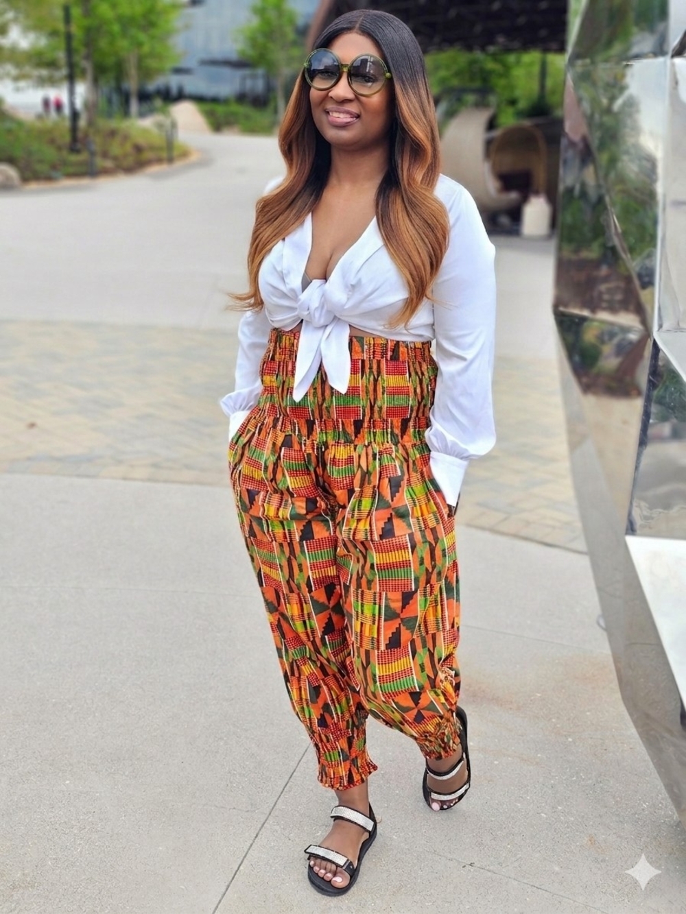 Women's High-Waist Kente Print Elastic Jogger Pants - Multicolor
